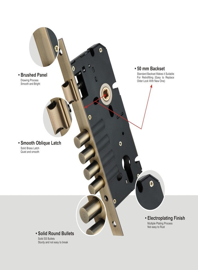 Kunal أقفال أبواب كونال النحاسية شديدة التحمل للأبواب الرئيسية وغرف النوم، طقم مقابض أقفال أبواب نقرية، أسطوانة 60 مم مع 3 مفاتيح نحاسية للمنزل والمكتب والفندق وغرفة النوم | تشطيب عتيق - 11 بوصة (ضمان لمدة عامين) - Image 4